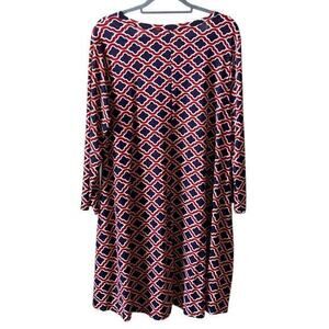 UNBRANDED boho tunic dress pockets blue red pattern scoop neck plus sz 2X XXL